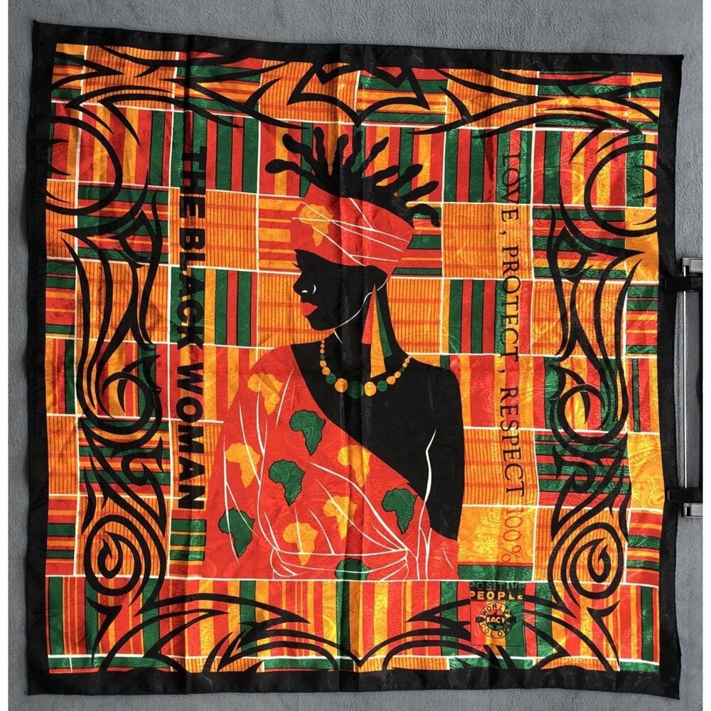 Kacy World Colors Scarf 33X34 Multicolor Traditional Red Orange Green Black